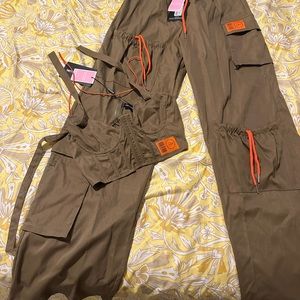 Shape Khaki Buckle Detail Cargo Corset & Cargo Pocket Detail Wide Leg Joggers